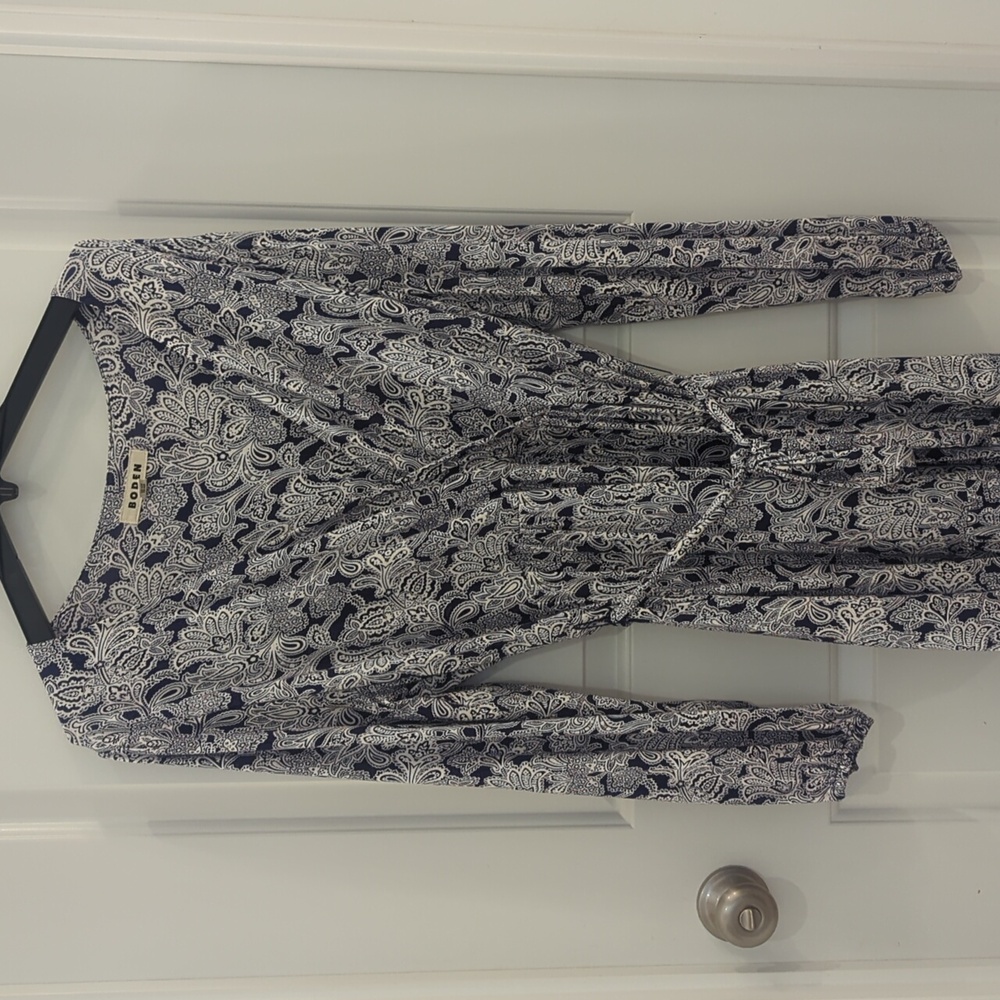 Boden Multi Tiered Faux Wrap Maxi Dress Prussian Blue Paisley Bud Long Sleeve